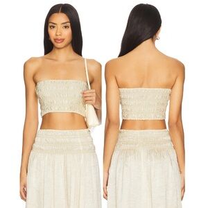 TODAY ONLY SALE! ✨ Enza Costa Textured Satin Smocked Bandeau Top in Macadamia